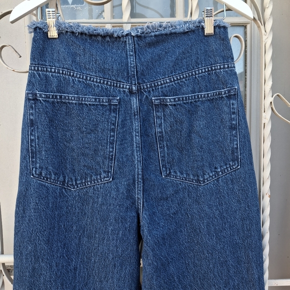 WeWoreWhat Frayed Waist & Hem High-Rise Straight Leg Blue Denim Jeans Size 28 - Picture 9 of 16